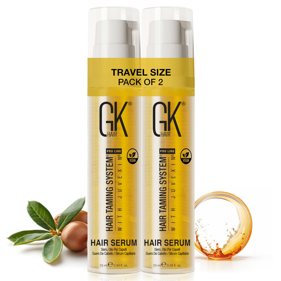 GK HAIR travel size hair oil bottle pour shows lightweight formula for on-the-go styling