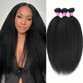 GKGW kinky straight bundles weft close-up showcasing natural texture and durability.