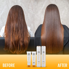 GK HAIR clarifying shampoo bottle preps hair for optimum results.