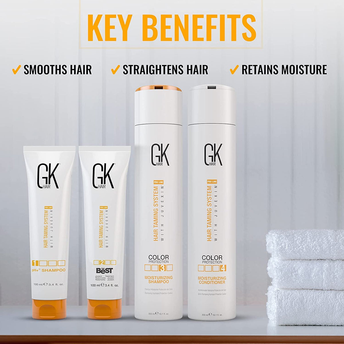 GK HAIR frizz control preview shows smoother, more manageable hair.
