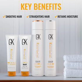 GK HAIR frizz control preview shows smoother, more manageable hair.