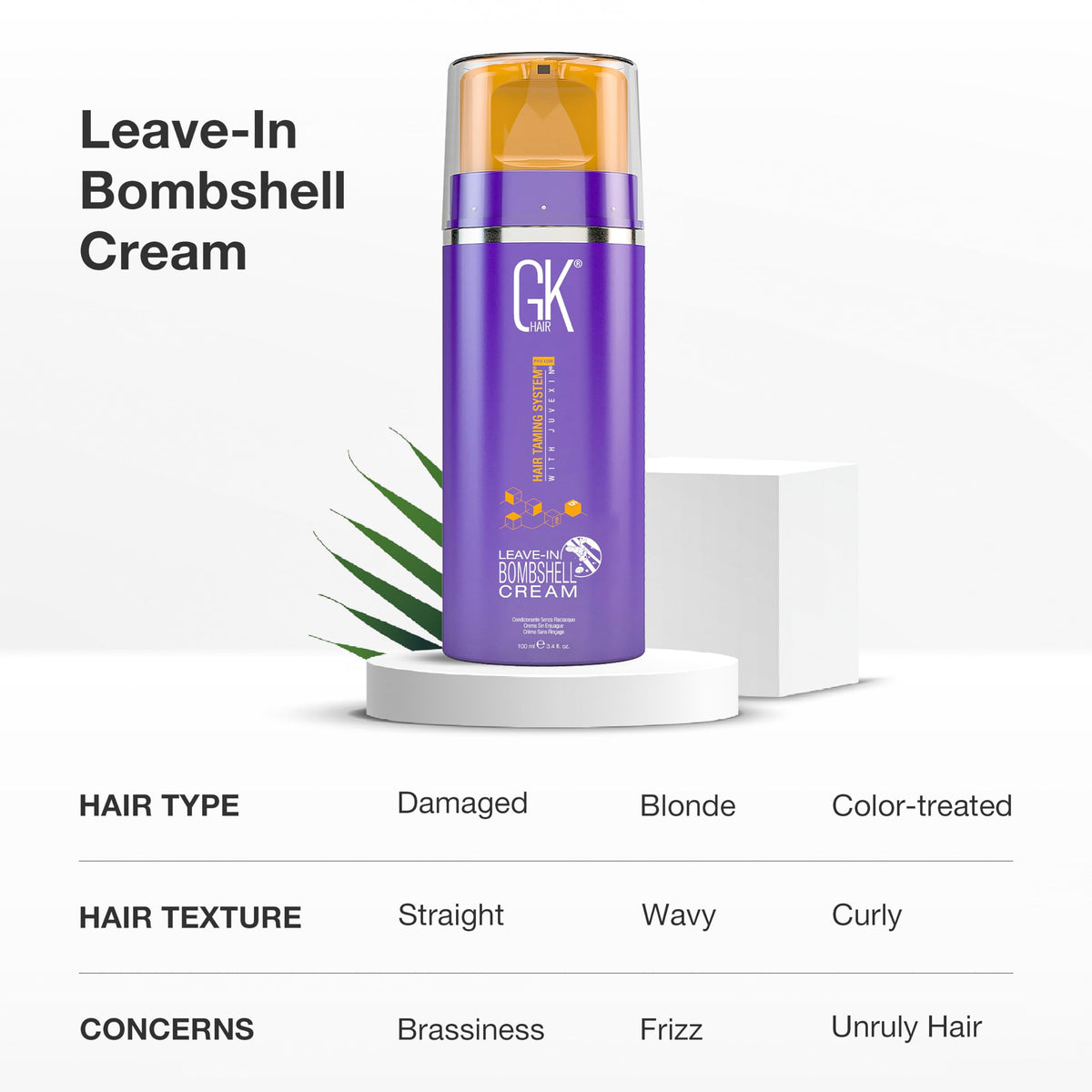 GK HAIR Leave-In Bombshell Cream swirl demonstrates hydration for soft, manageable hair.