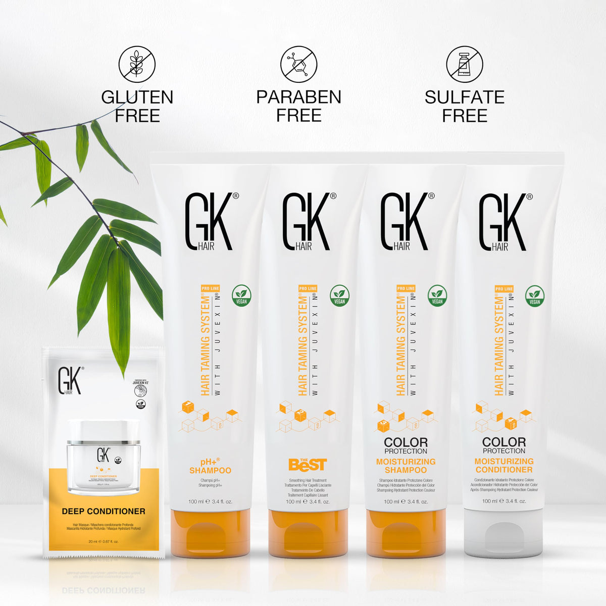 GK Hair Moisturizing shampoo bottle nourishes hair for lasting shine
