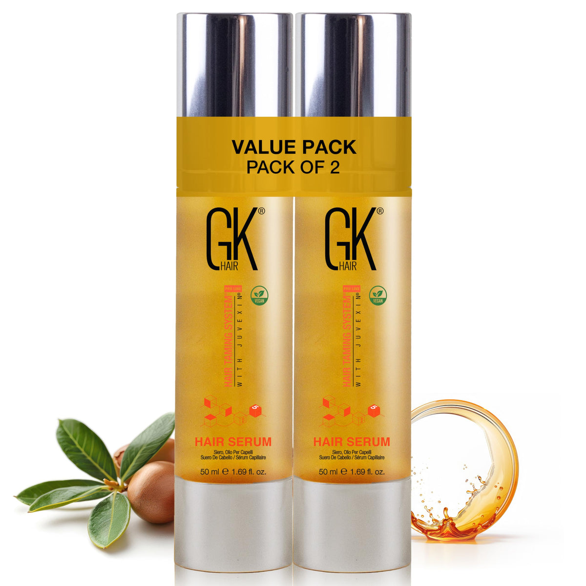 GK HAIR Oil bottle close-up showing frizz control for smooth hair