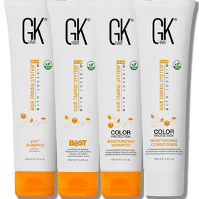 GK Hair The Best bottle pour shows easy application for frizz-free results