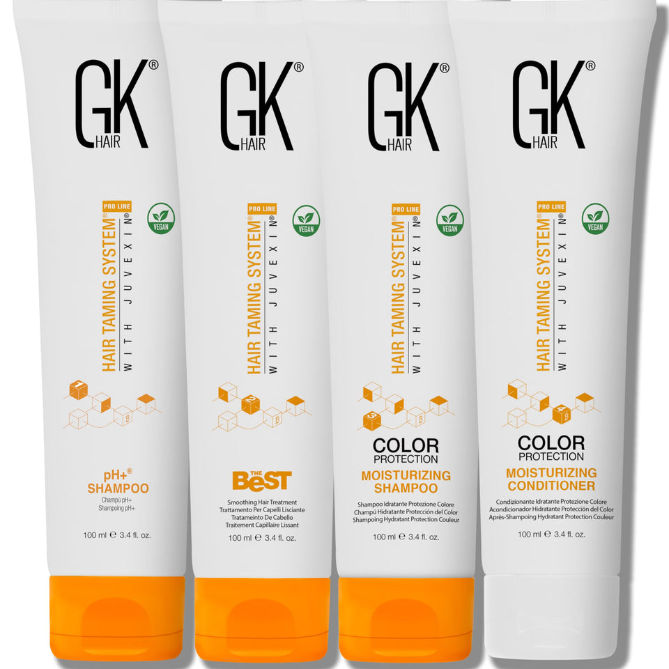 GK Hair The Best bottle pour shows easy application for frizz-free results