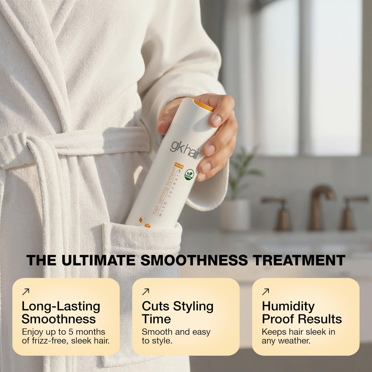Sleek, frizz-free hair with radiant shine post GK HAIR treatment