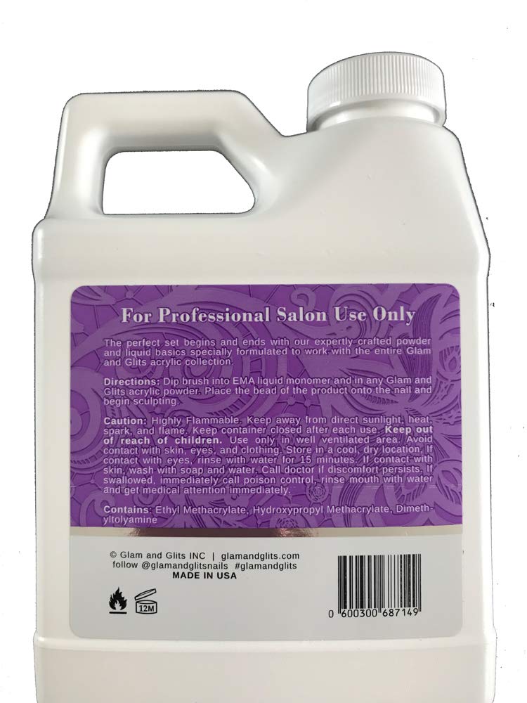 Glam and Glits EMA Liquid Monomer 16 oz cruelty-free logo included
