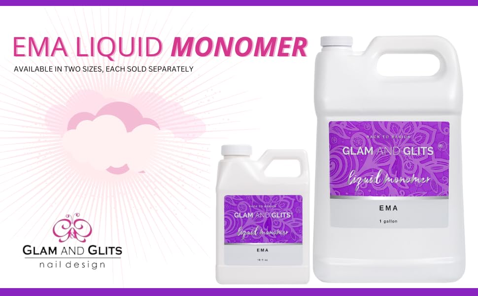Glam and Glits EMA Liquid Monomer 16 oz label for quick reference