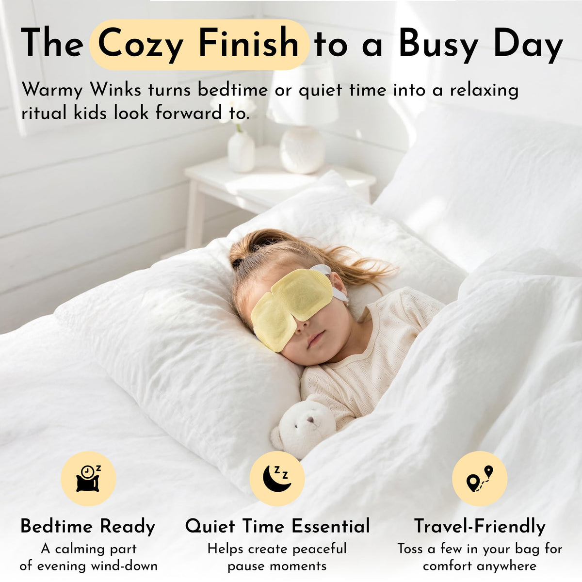 GlamBaby Warmy Winks self-heating mask providing soothing relief for tired eyes