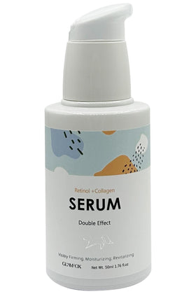 Glamfox Retinol + Collagen Serum bottle close-up highlighting hydration and potential firmness