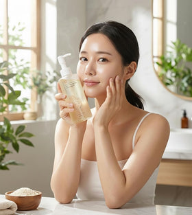 Glamfox Rice Niacinamide Cleansing Oil texture transforms with water into a milky cleanse