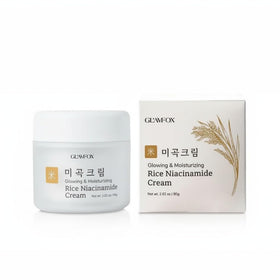 Glamfox Rice Niacinamide Cream jar delivers rich hydration for daily use.