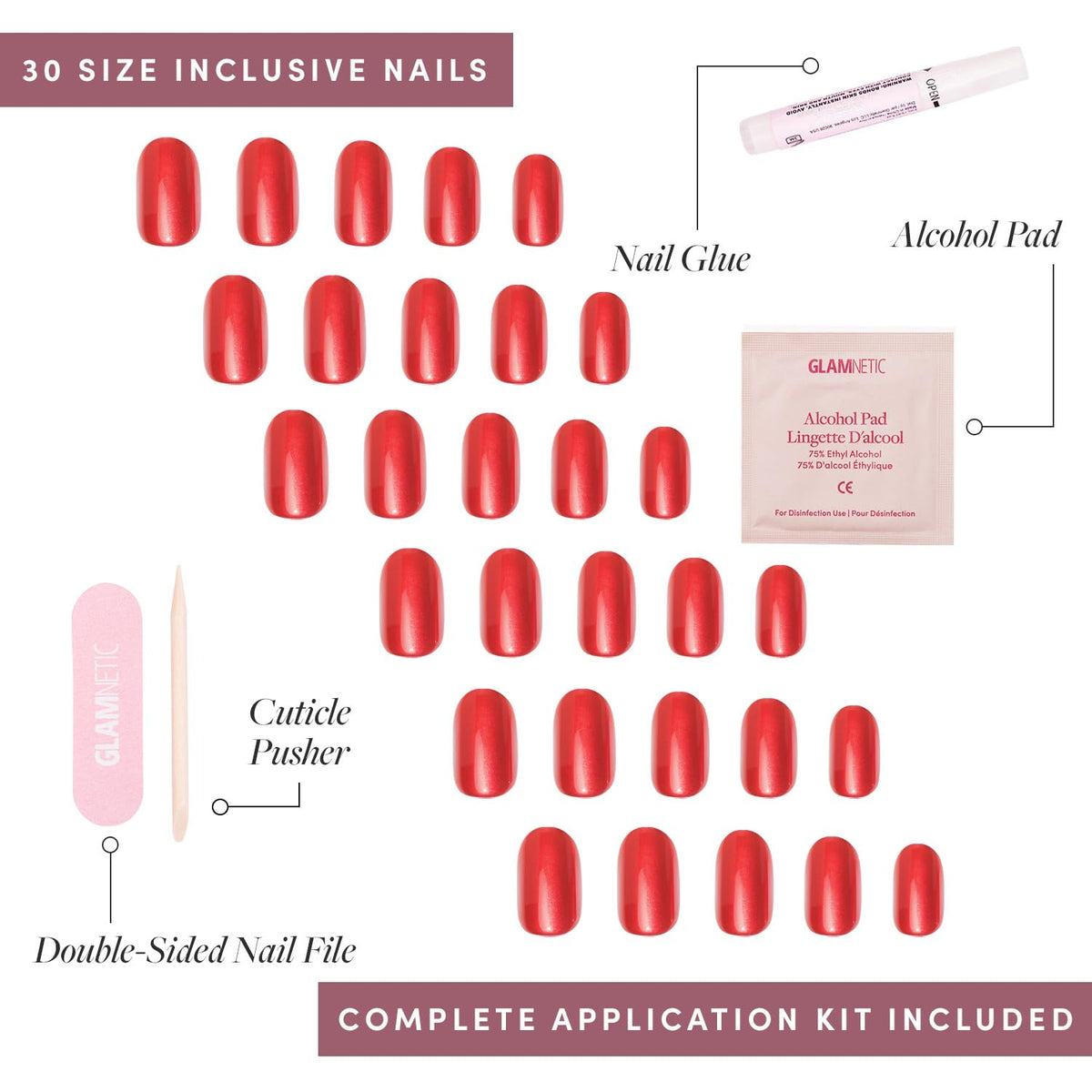 Glamnetic Cherry Glaze 30-nail kit with 15 sizes for a custom fit