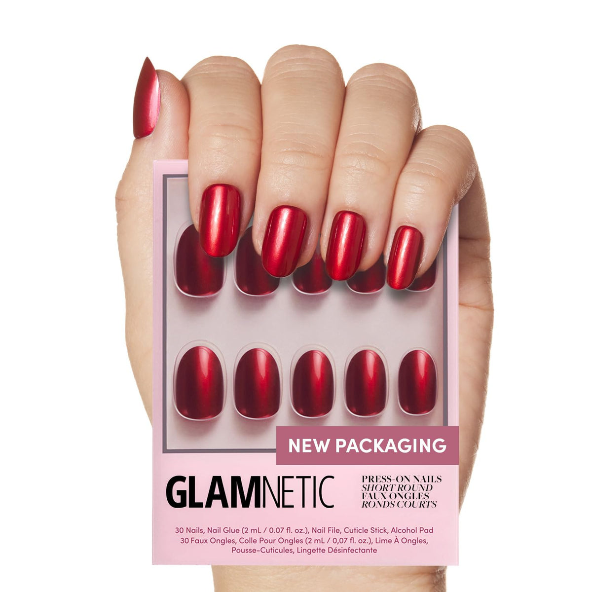 Glamnetic Cherry Glaze nails with glaze finish for at-home glossy manicure