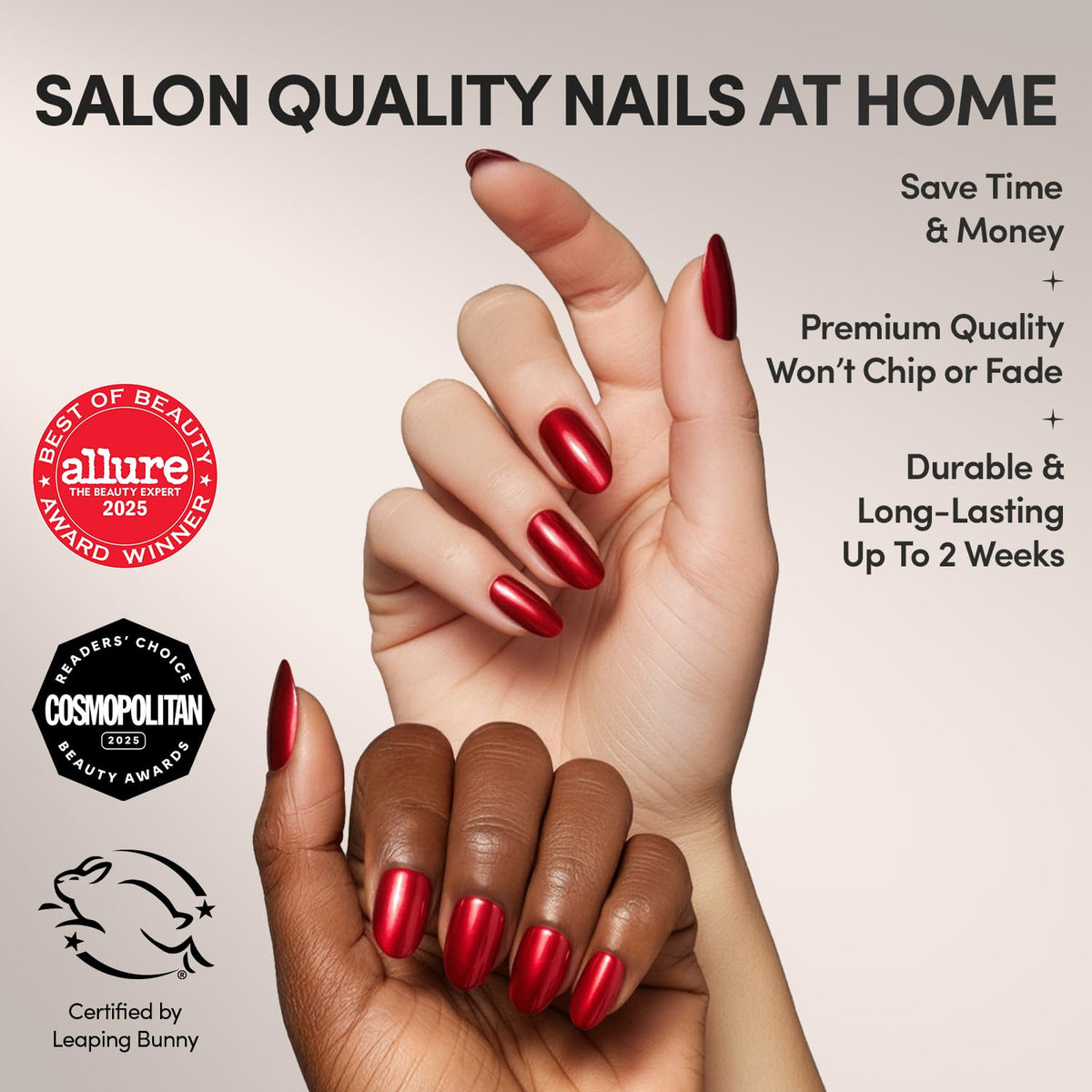 Glamnetic Cherry Glaze nails in a short round shape for everyday style