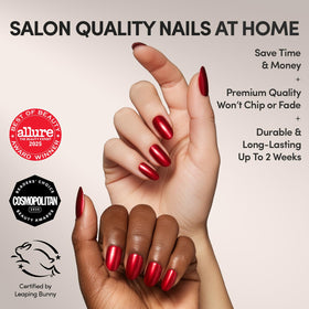 Glamnetic Cherry Glaze nails in a short round shape for everyday style