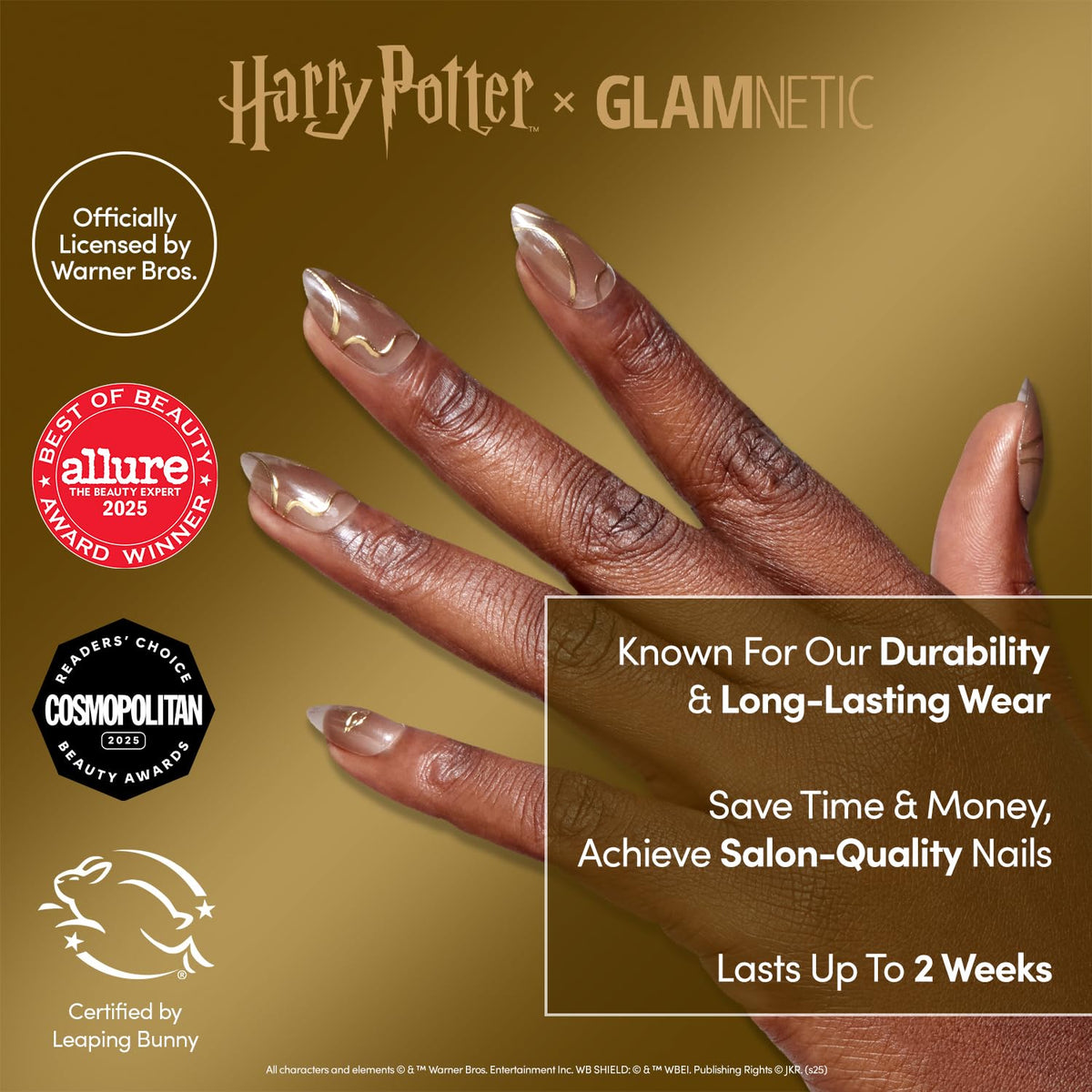 Glamnetic Golden Cup closeup on gold-foil detail enhancing luxury look.