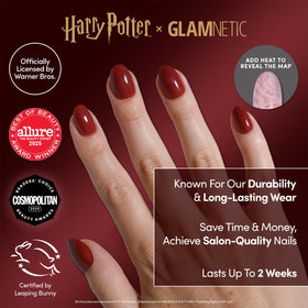 Glamnetic Harry Potter nails reveal color change when warm for fun.