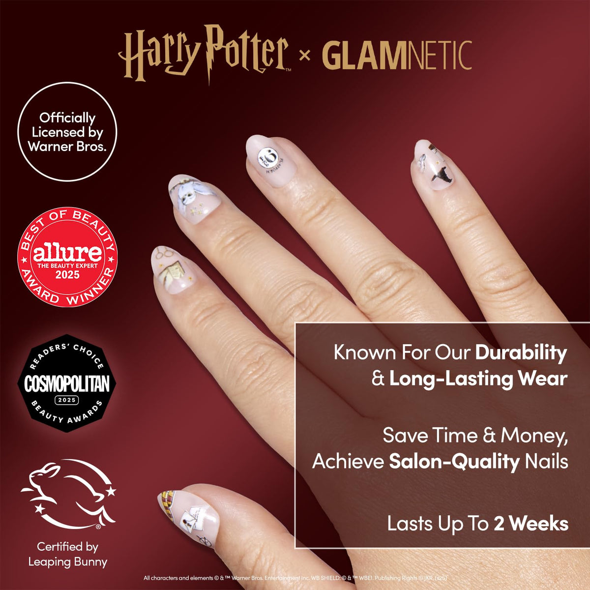 Glamnetic Hogwarts nails in glossy short oval shape for vibrant finish