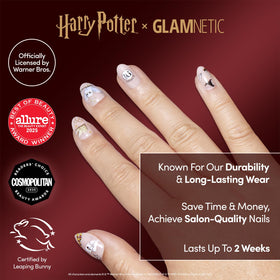 Glamnetic Hogwarts nails in glossy short oval shape for vibrant finish
