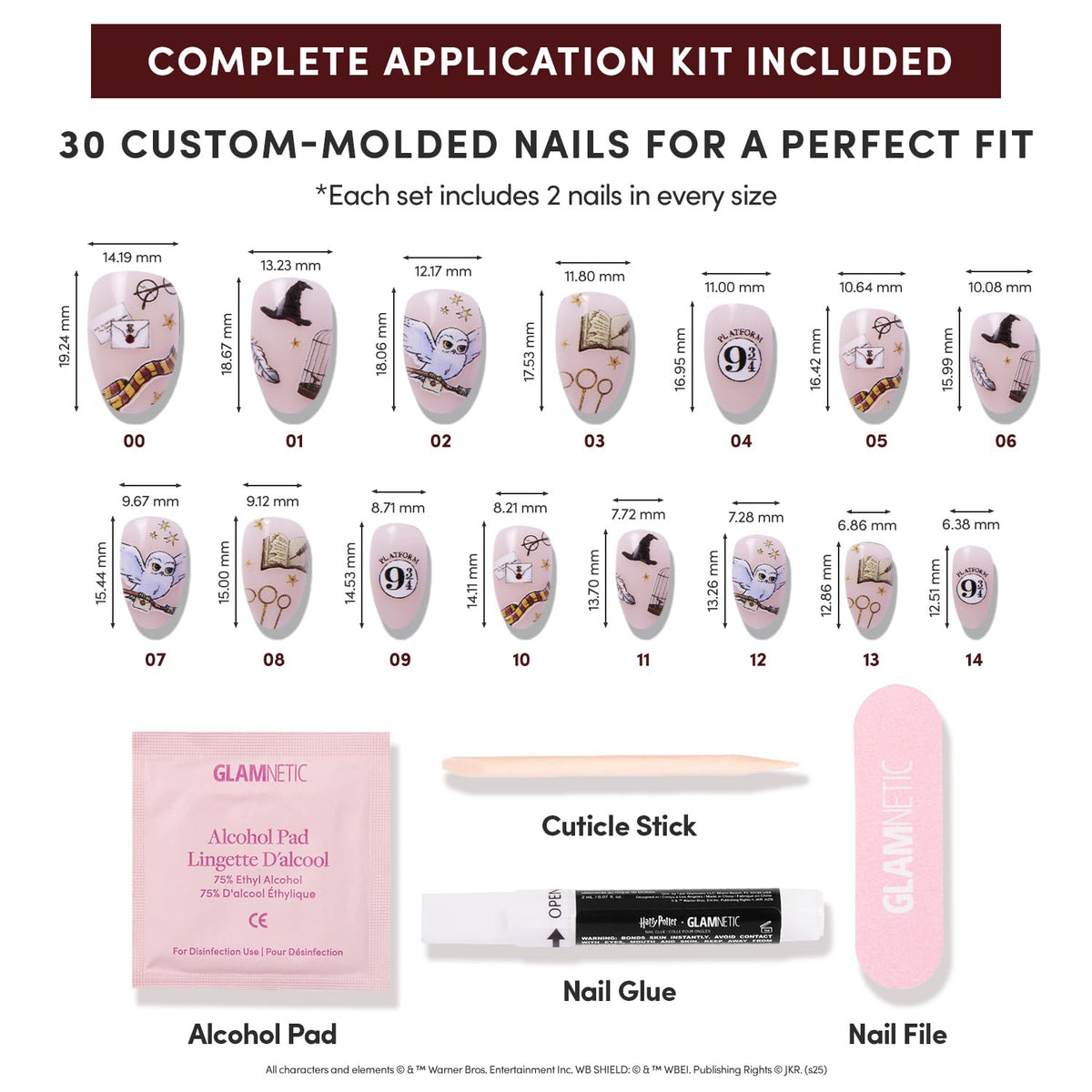 Nails across 15 sizes ensure precise, comfortable fit