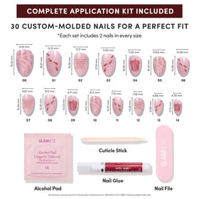 Glamnetic nail kit includes 30 nails in 15 sizes for precise fit.