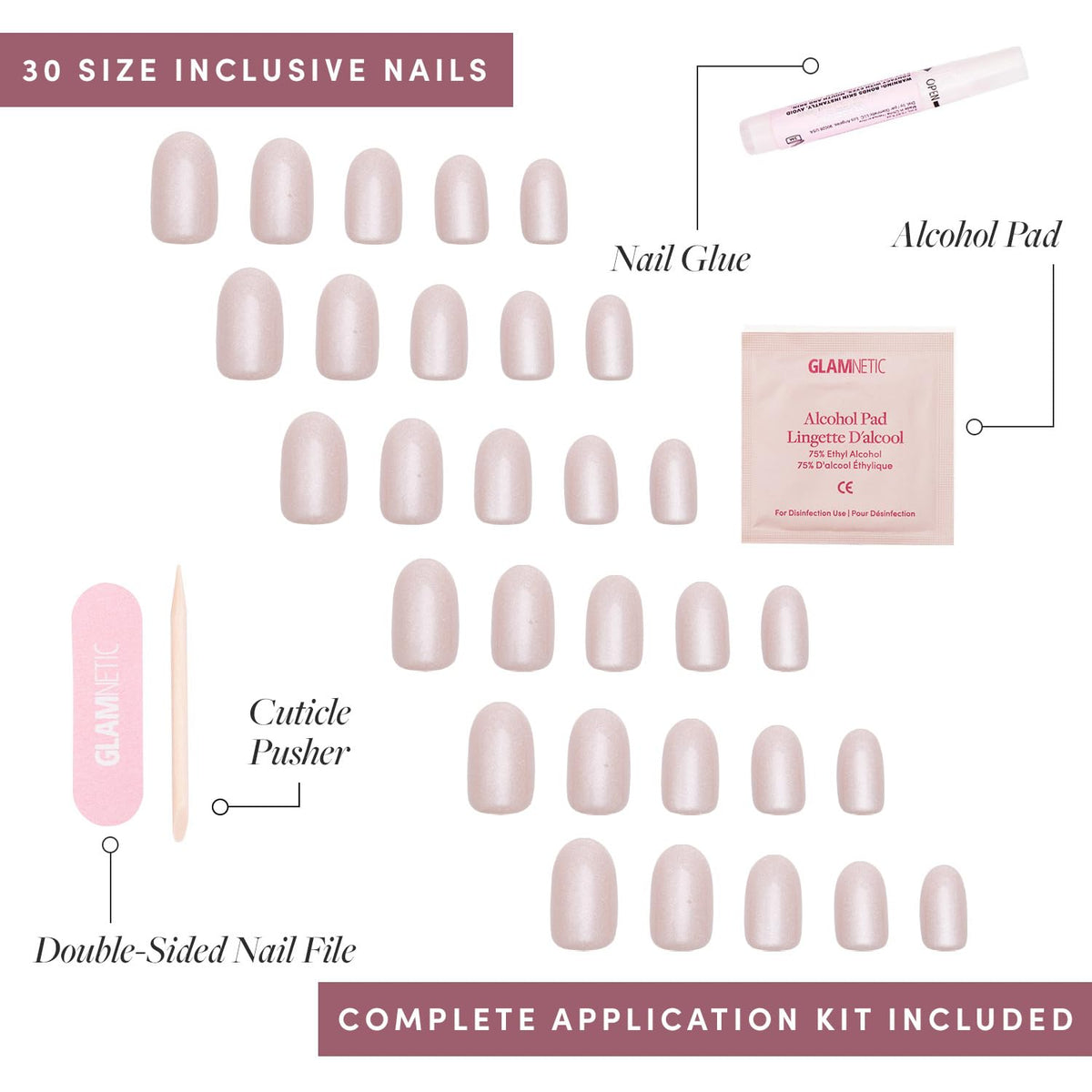 Glamnetic nail kit includes glue and tools for easy at-home application