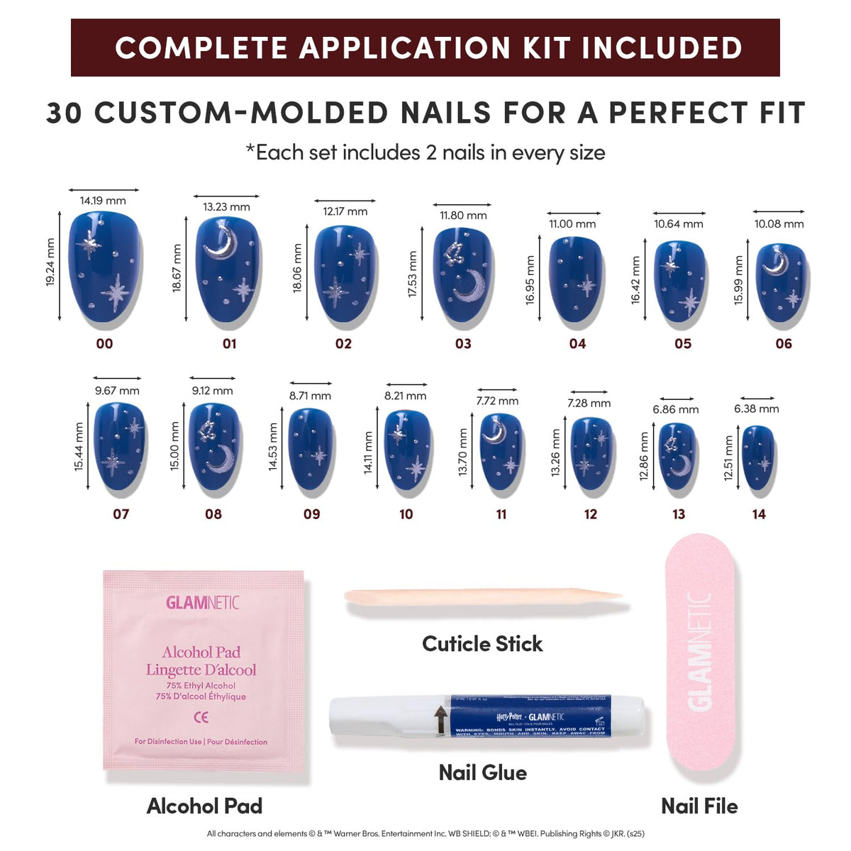 Glamnetic nail kit includes storage box, glue, file, and pads.