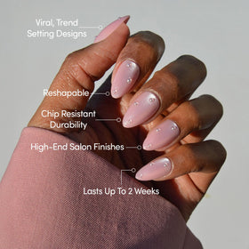 Almond-shaped Glamnetic nails provide a sleek, modern silhouette