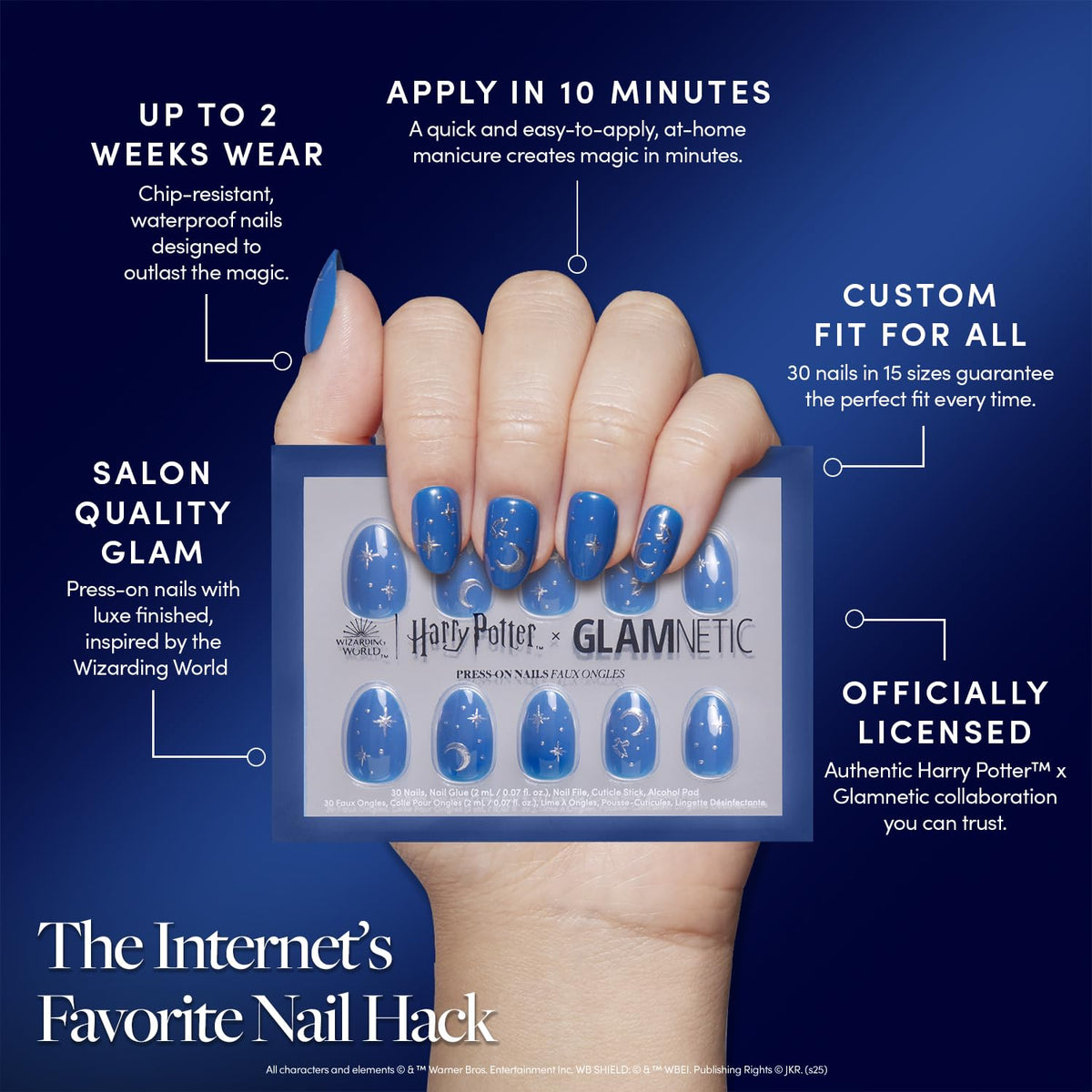 Glamnetic short oval nails in glossy blue finish for everyday wear.