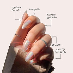 Glamnetic Stardust nails showcasing a glossy holographic finish and sparkle.