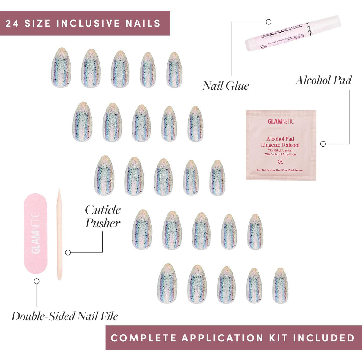 Glamnetic Stardust nails stored in the included compact storage box.