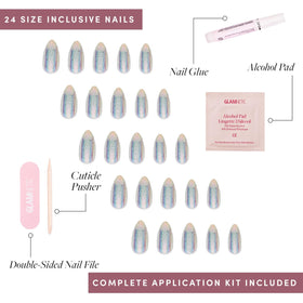 Glamnetic Stardust nails stored in the included compact storage box.