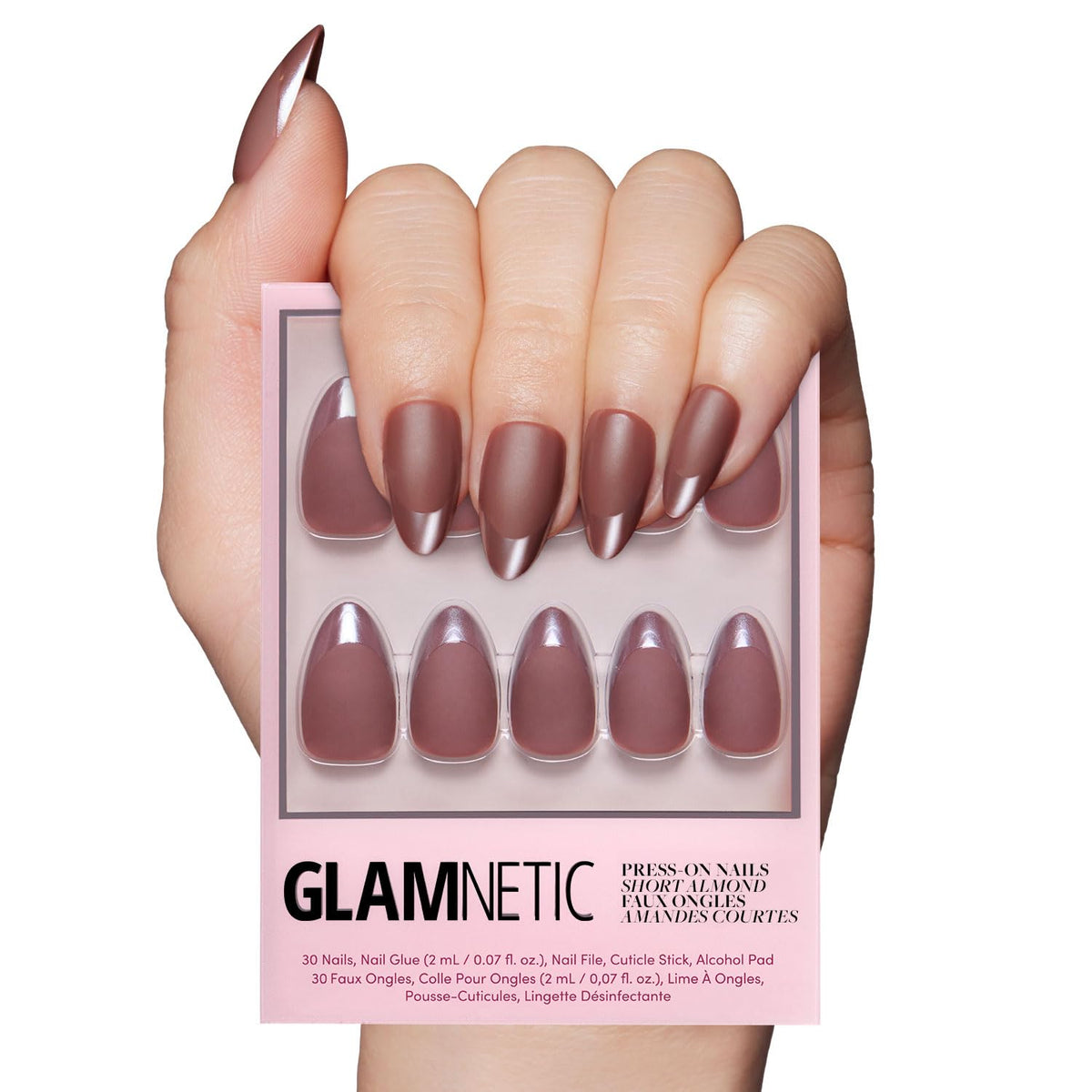 Glamnetic Terra almond nails with glossy tips for a polished, salon-style look.