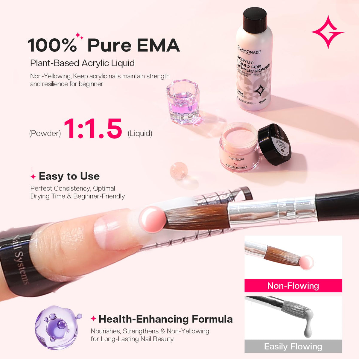 Glamonade liquid for consistent bead mix in acrylic nails
