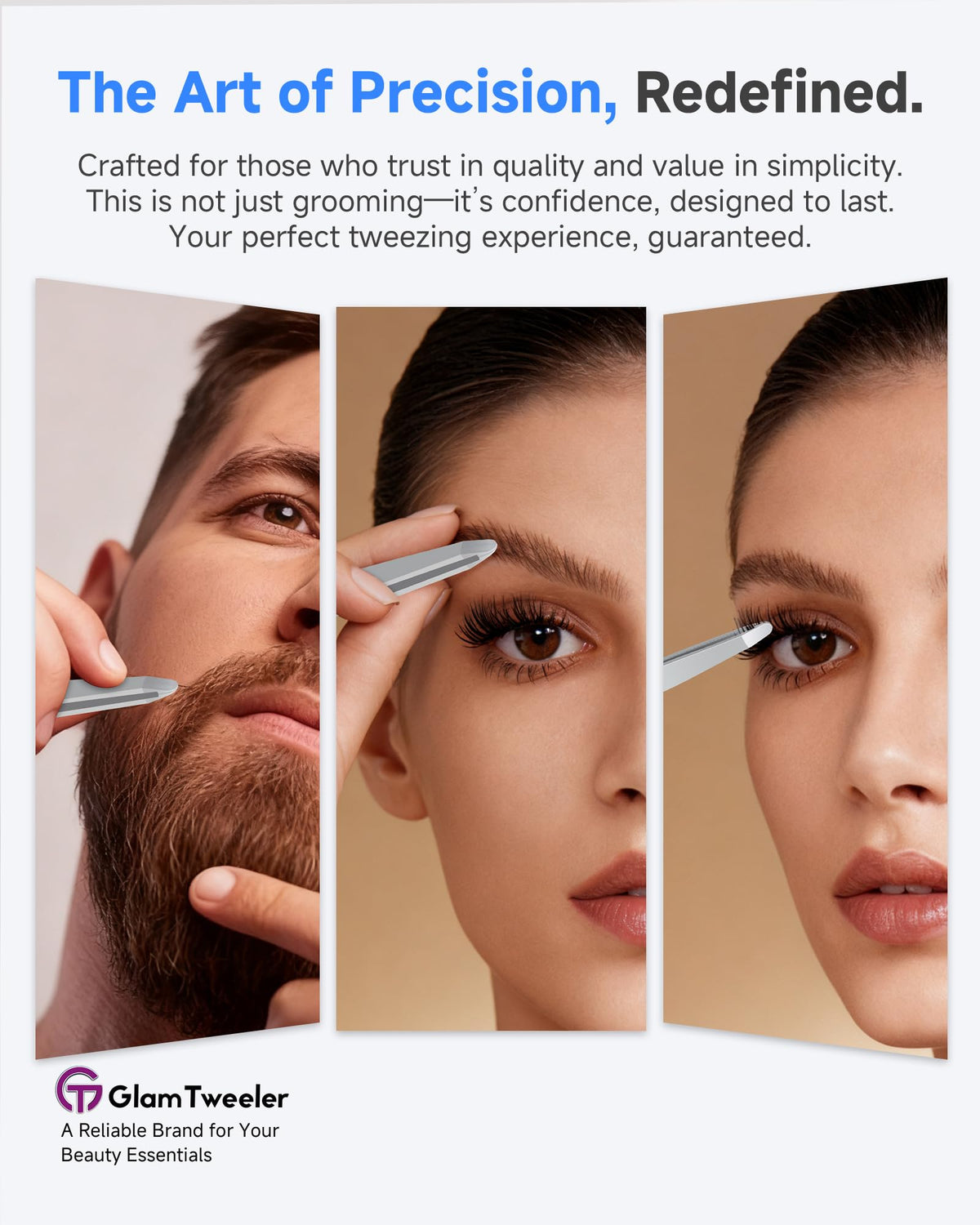 GlamTweeler premium hand-made construction offers a comfortable grip for steady plucking.