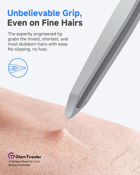 GlamTweeler thick stainless steel body provides durable grip and long-lasting performance.