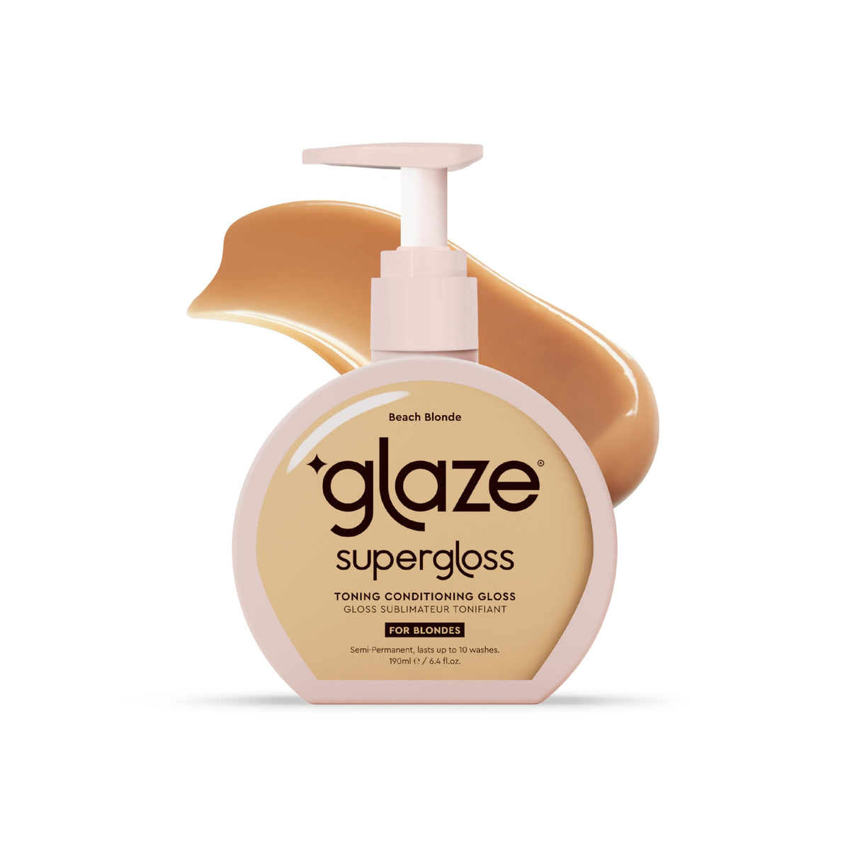 Glaze Supergloss bottle with dispensing pump for mess-free color gloss application.