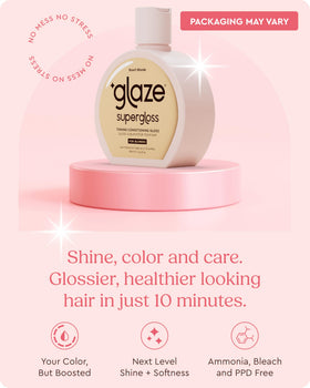 Glaze Supergloss color pigment deposition on hair for true shade.