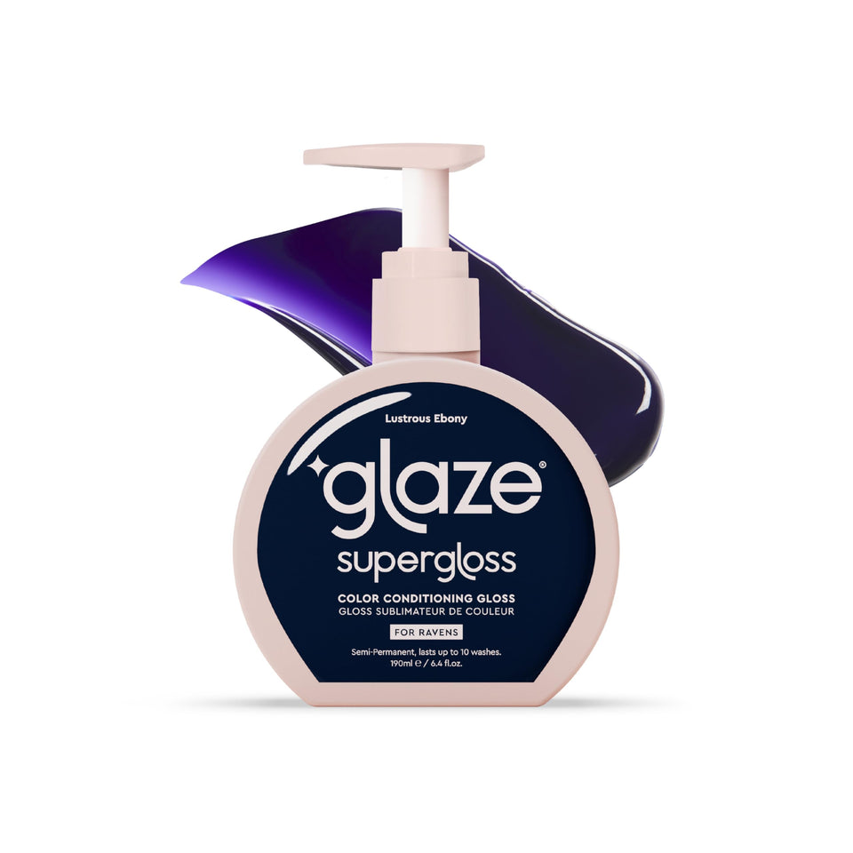 Glaze Supergloss Ebony Blue-Black bottle showing rich color and shine for revived tone.