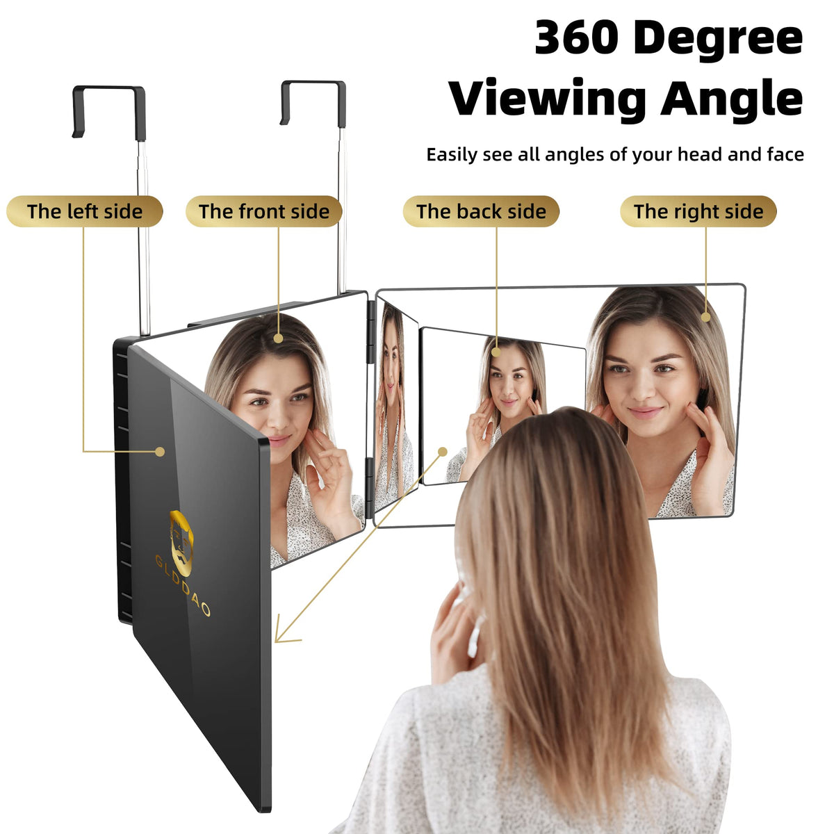 GLDDAO 3-way mirror height adjustable for home grooming