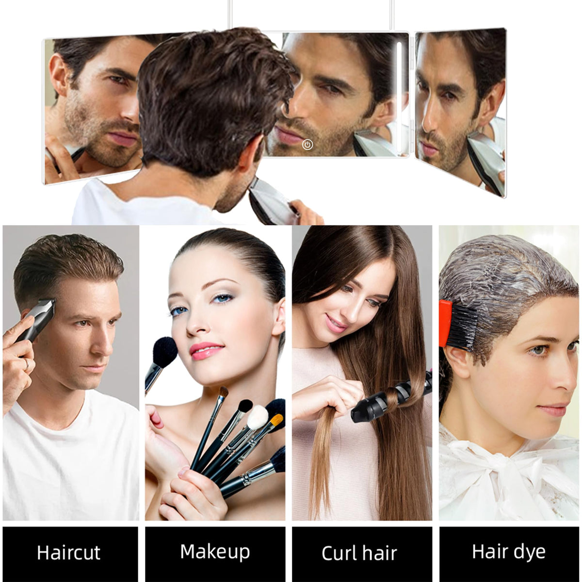 GLDDAO self hair-cut mirror with USB recharge for on-the-go styling