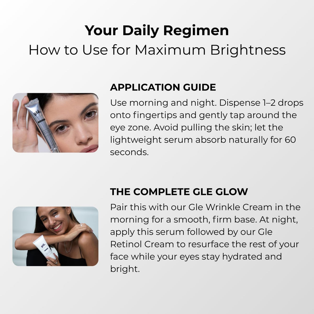 Gle Skincare Vitamin C Eye Serum texture close-up conveys lightweight hydration.