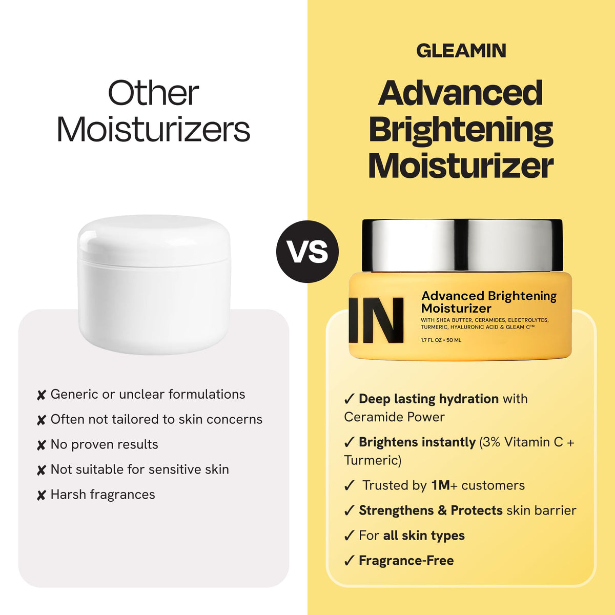 Gleamin 50 mL jar of Advanced Brightening Moisturizer on shelf