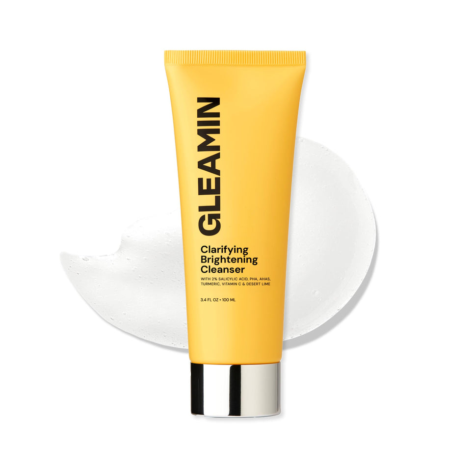 Gleamin Clarifying Brightening Cleanser bottle showing 2% salicylic acid for clear pores.