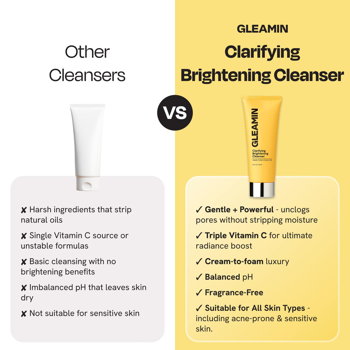 Desert lime imagery in Gleamin cleanser packaging for radiant complexion.