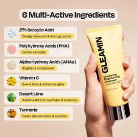 Fragrance-free label with Gleamin cleanser indicating non-stripping daily use.