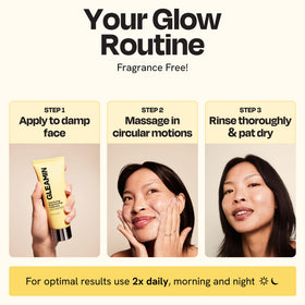 Morning and night routine with Gleamin cleanser, showing consistent use.