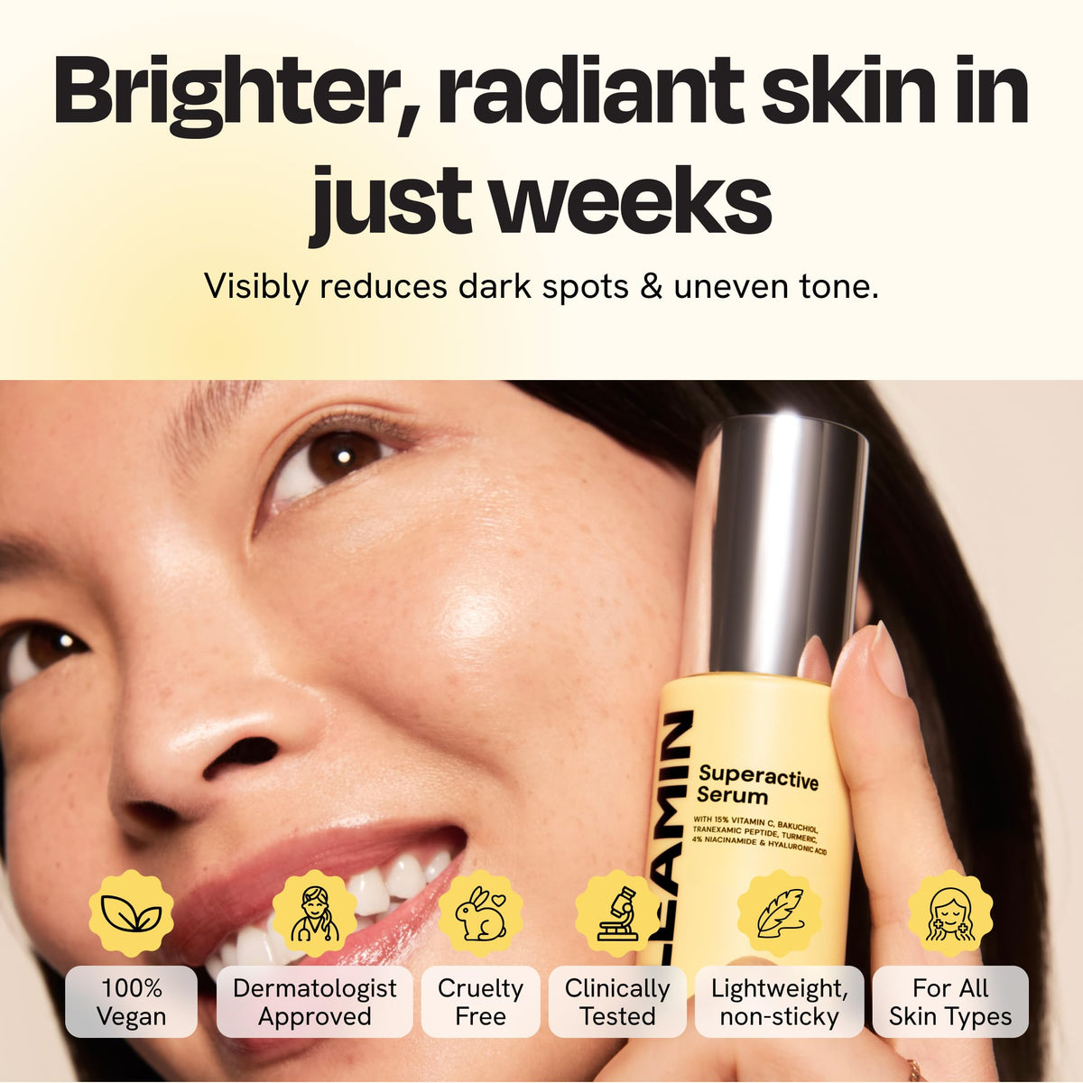 Gleamin Superactive Serum packaging and label design conveys premium care